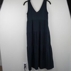 MARINE LAYER Navy Blue Gauze Tiered Midi Dress Sleeveless V Neck Pockets XS
